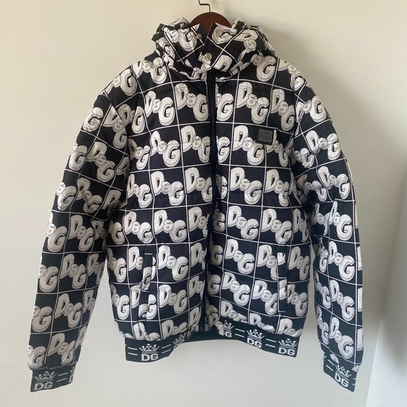 Dolce & Gabbana Quilted nylon jacket with hood and DG logo print - Picture 1 of 13